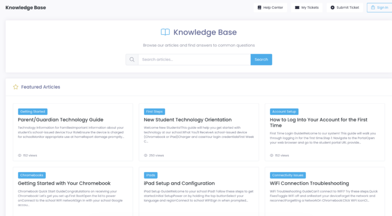 Self Service Portal Screenshot