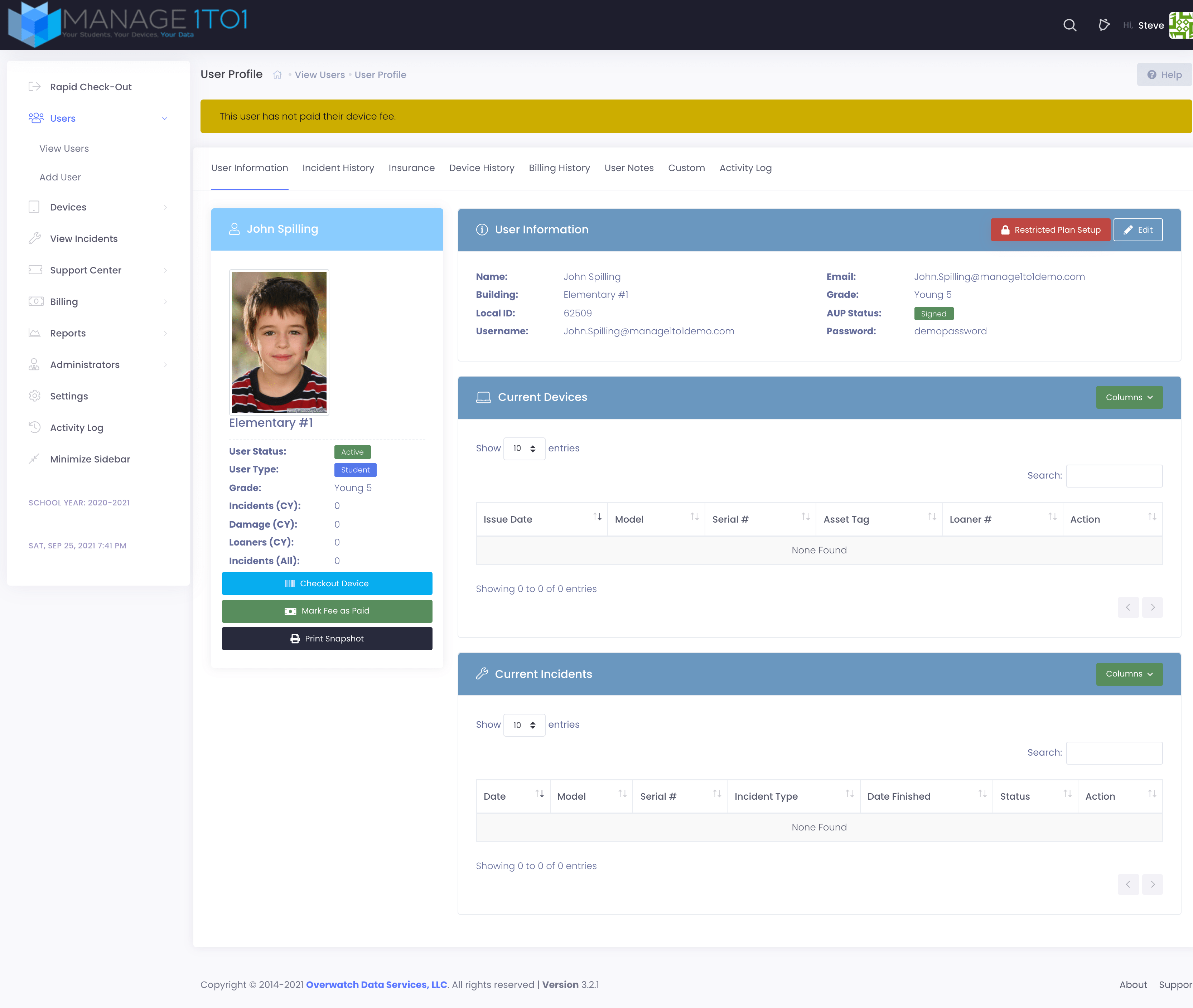 User profile screen